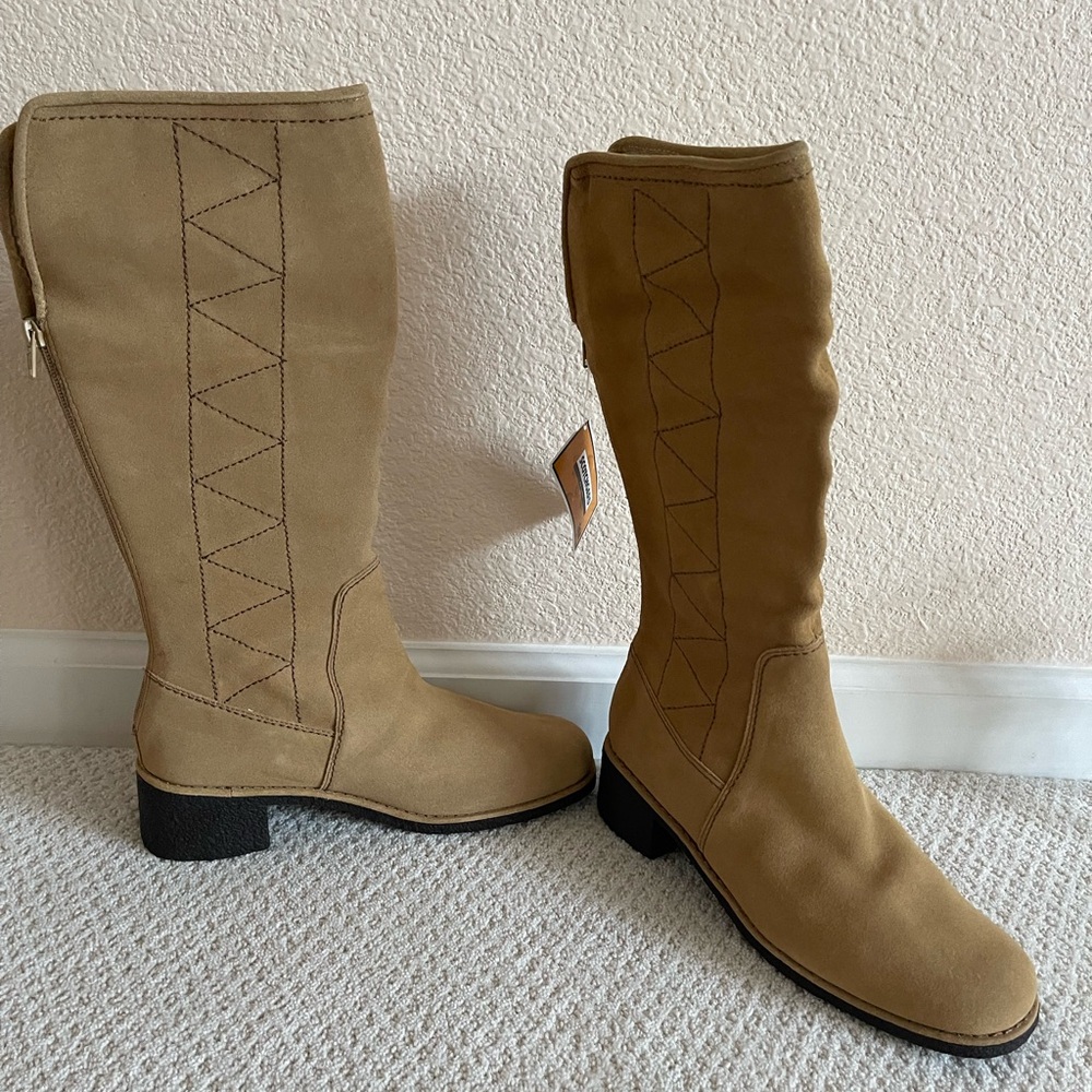 Womens Nickel Faux Fur-lined Leather Boots